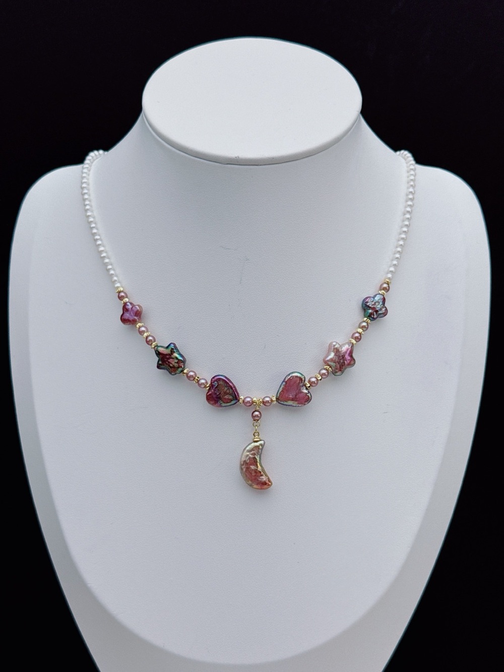RL043 Handmade Premium Quality Freshwater Baroque Necklace Moon&Star 18” - Picture 10 of 16